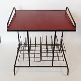Table porte-vinyles en métal noir, Italie 1960