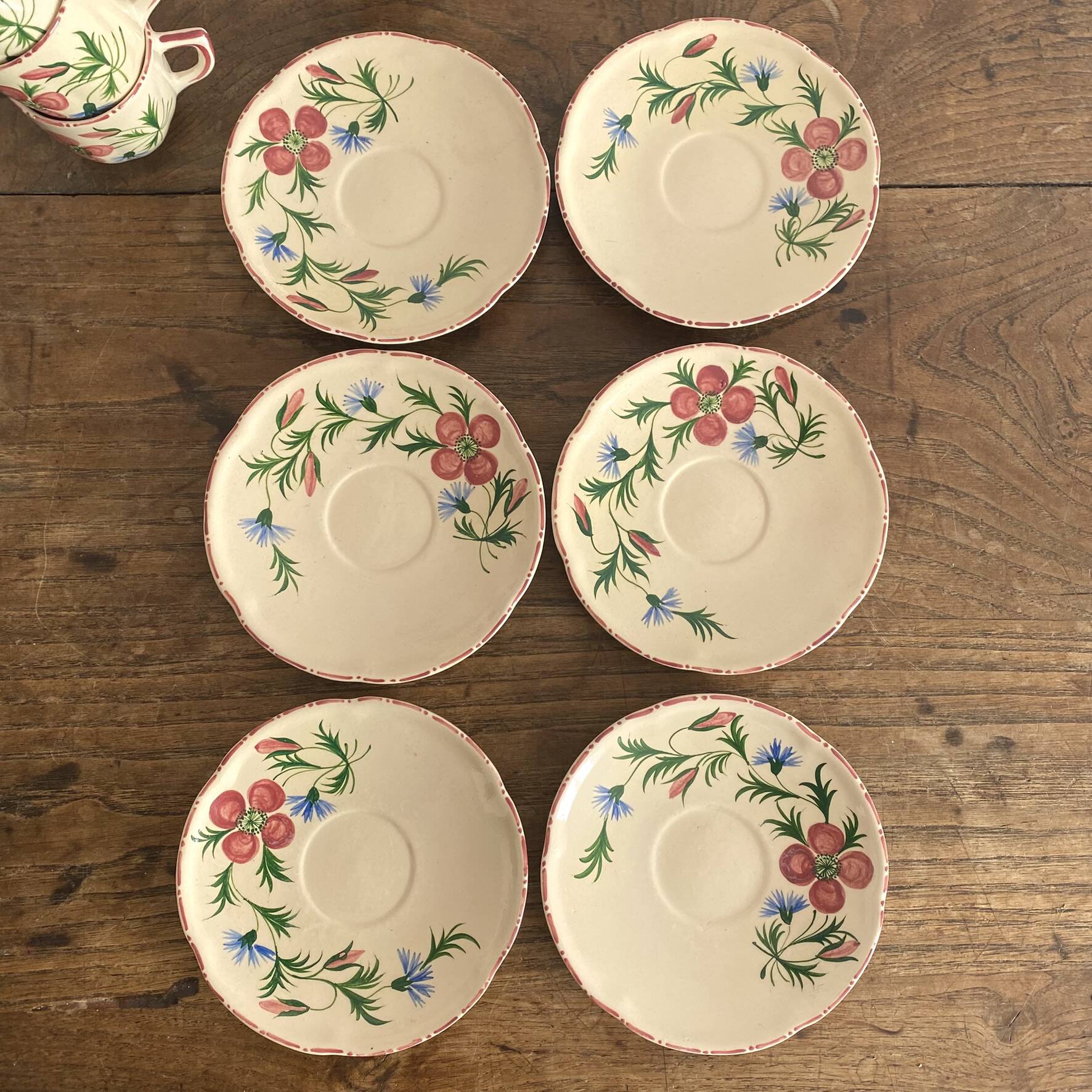 Coffee cups and saucers in Desvres earthenware.