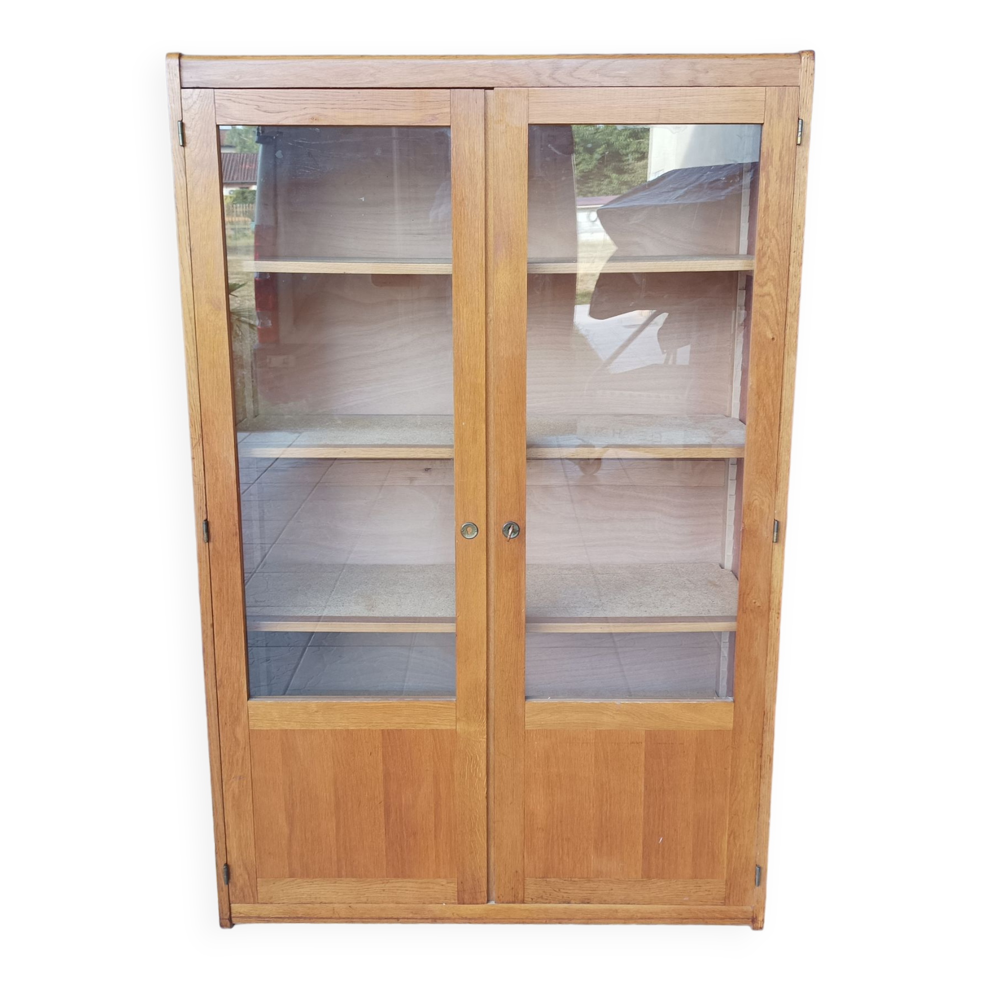 Vintage display bookcase in light oak