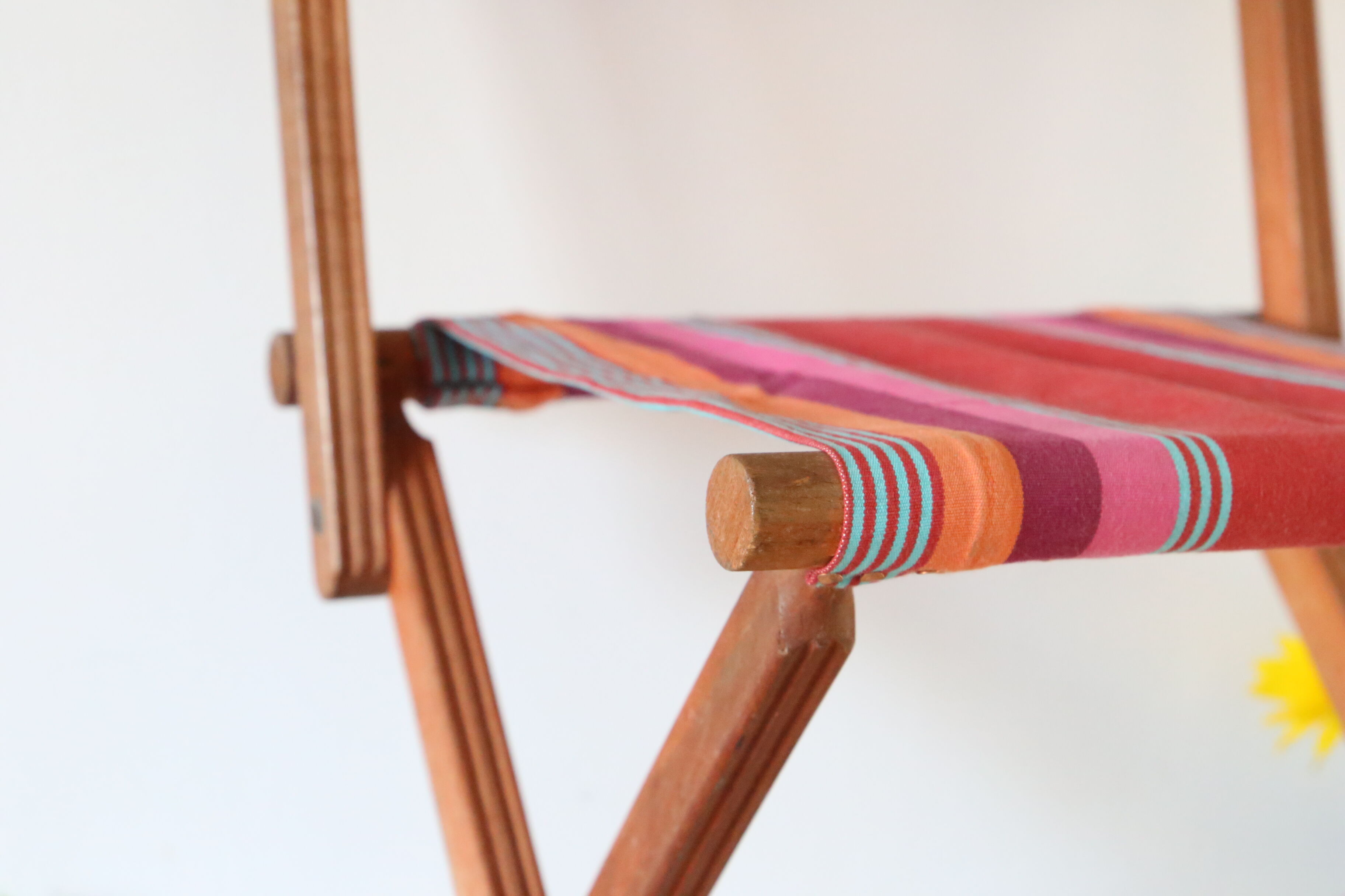 Folding chair, striped fabrics, wood, vintage