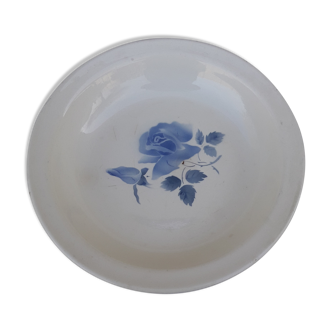 Plat rond creux en faïence de Sarreguemines modèle roses bleues diam 26,5 cm