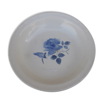 Hollow round dish in sarreguemines blue pink style diam 26.5 cm