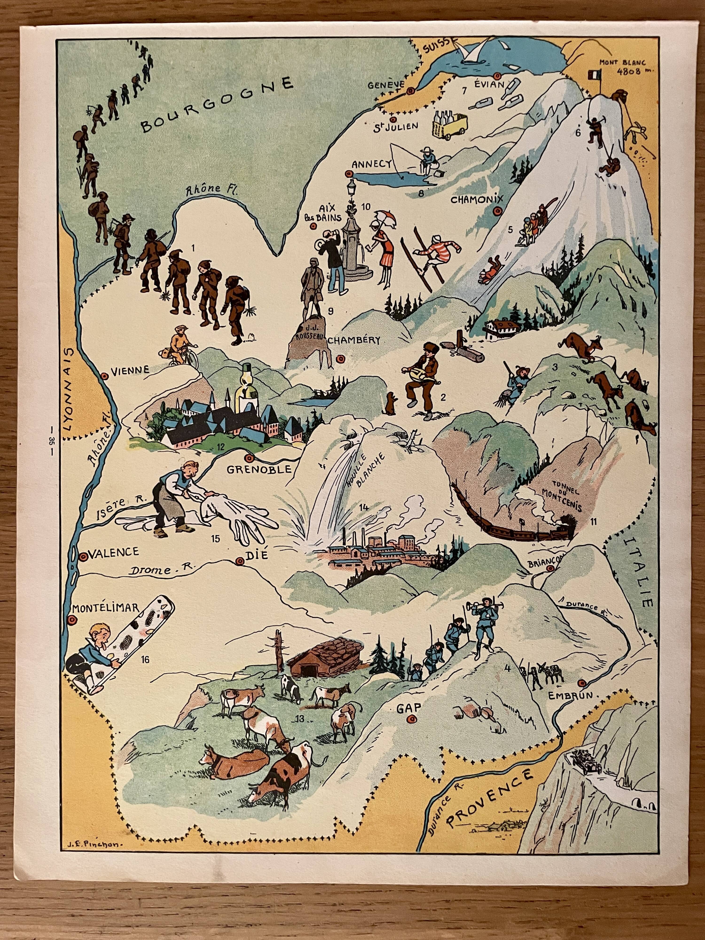 Old poster illustrated map of Savoy 1942 - JP Pinchon
