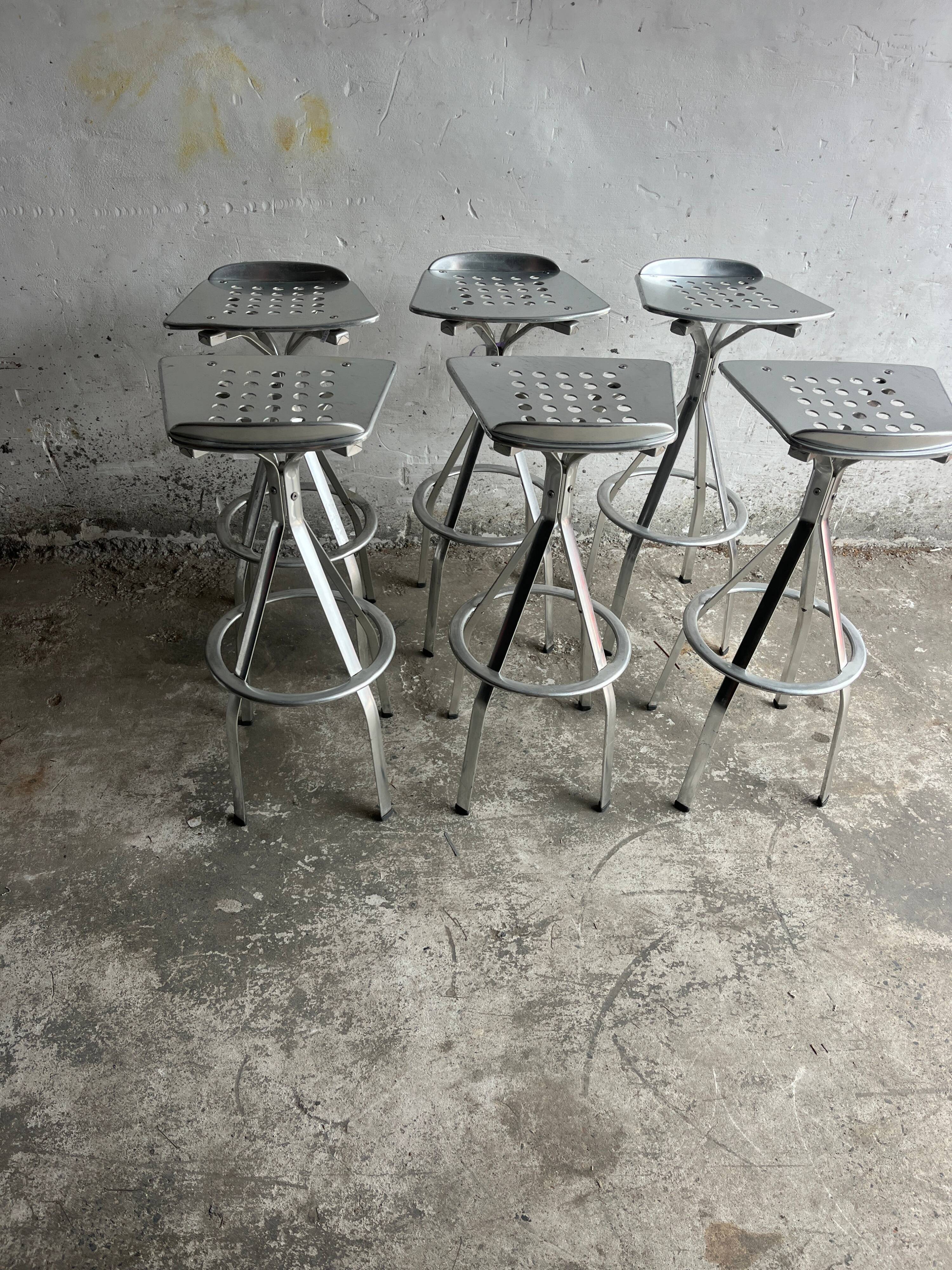 Industrial aluminium bar stools – set of 6
