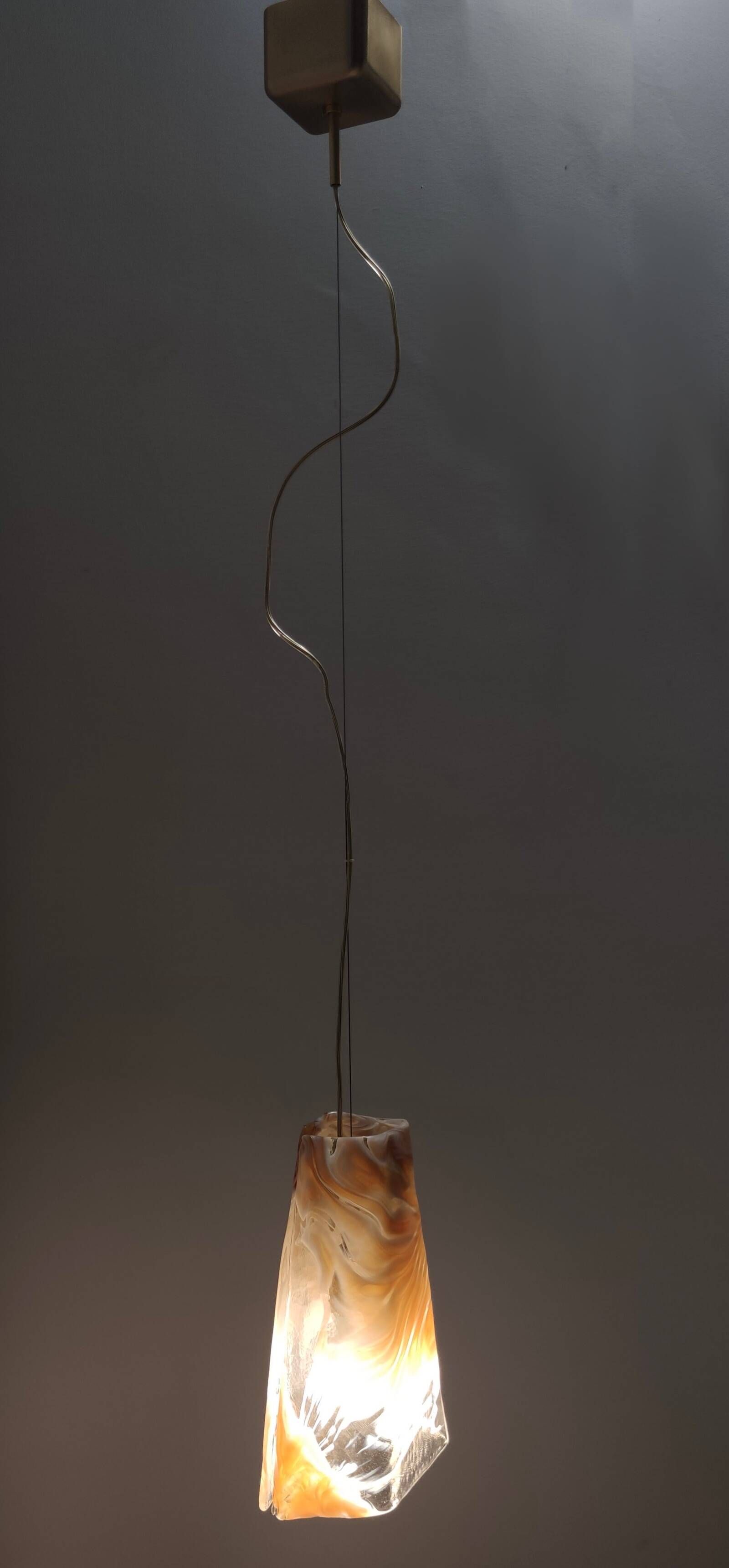 Postmodern Orange Murano Glass and Brass Pendant by La Murrina, Italy, 1980