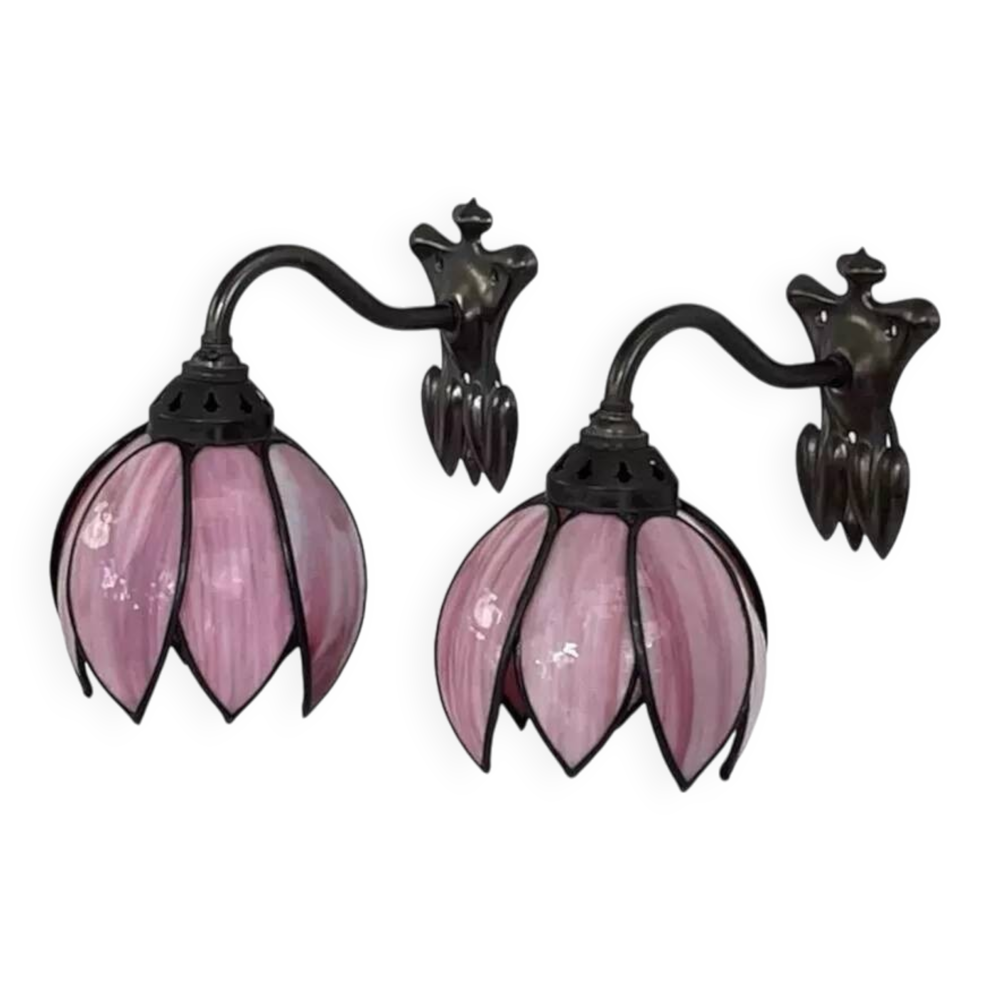 Pair of Tiffany style iron and glass leg wall lights