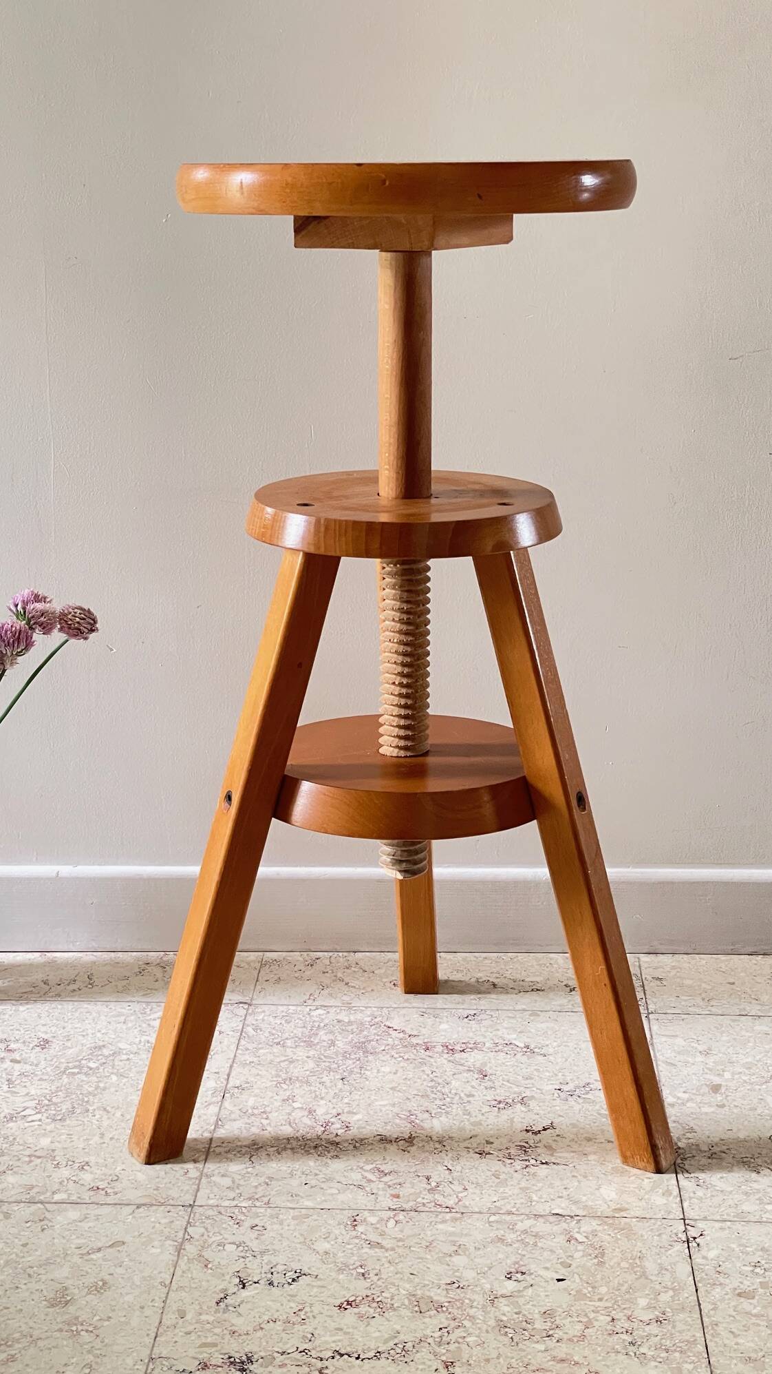 Vintage Solid Beech Screw Stool