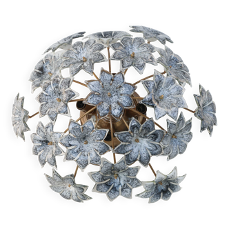 Large Murano Vintage Ceiling Light Black Flowers, 1970s