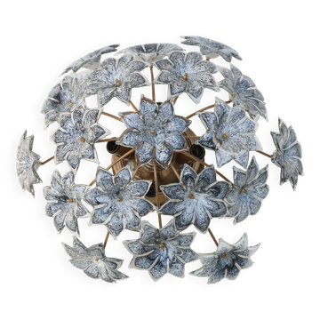 Plafonnier en verre de Murano, décor fleurs noires, années 1970