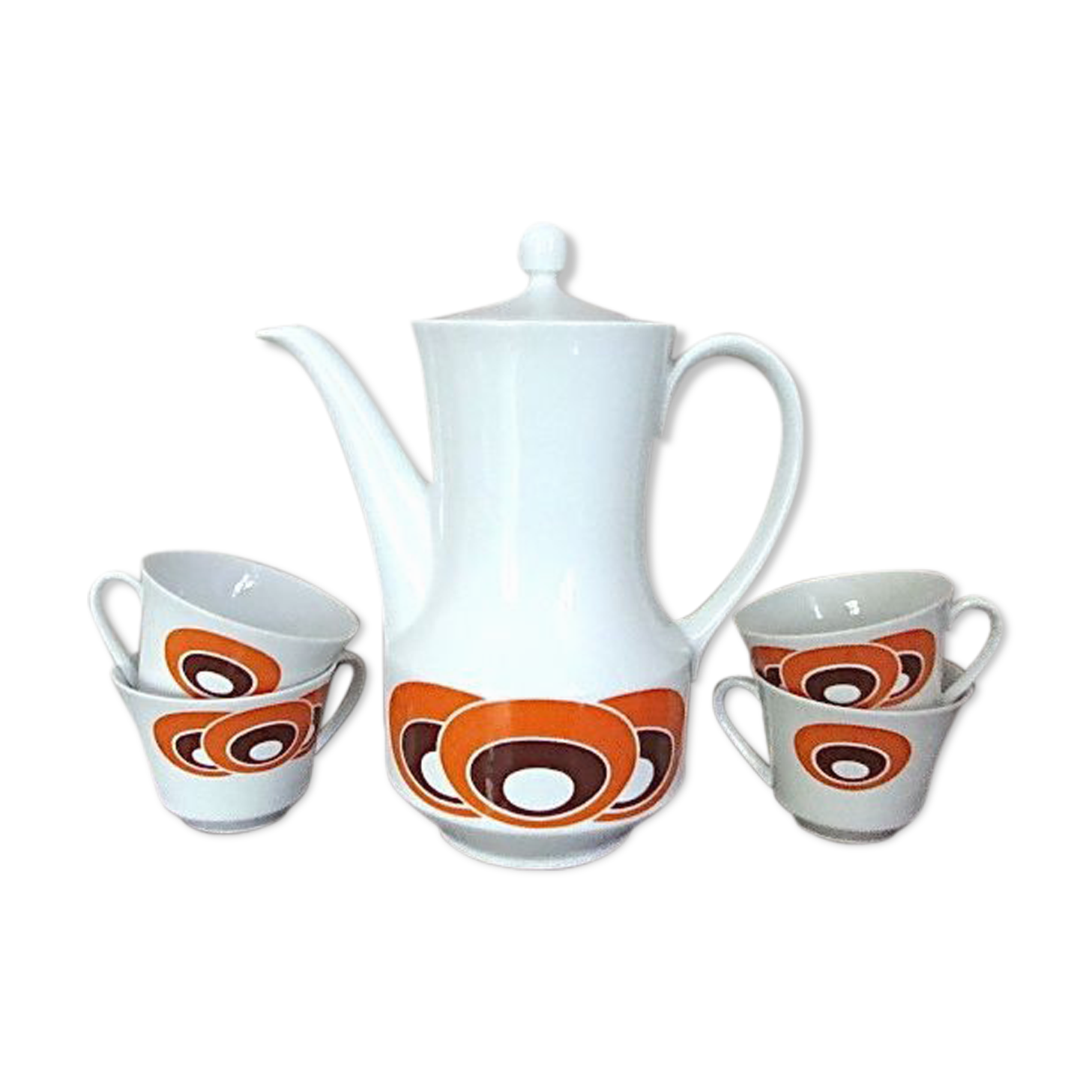 Set of coffee maker and 4 cups porcelain