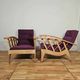 Pair of large armchairs with crossbars, circa 1950, Canovas fabric embroidered by Lesage