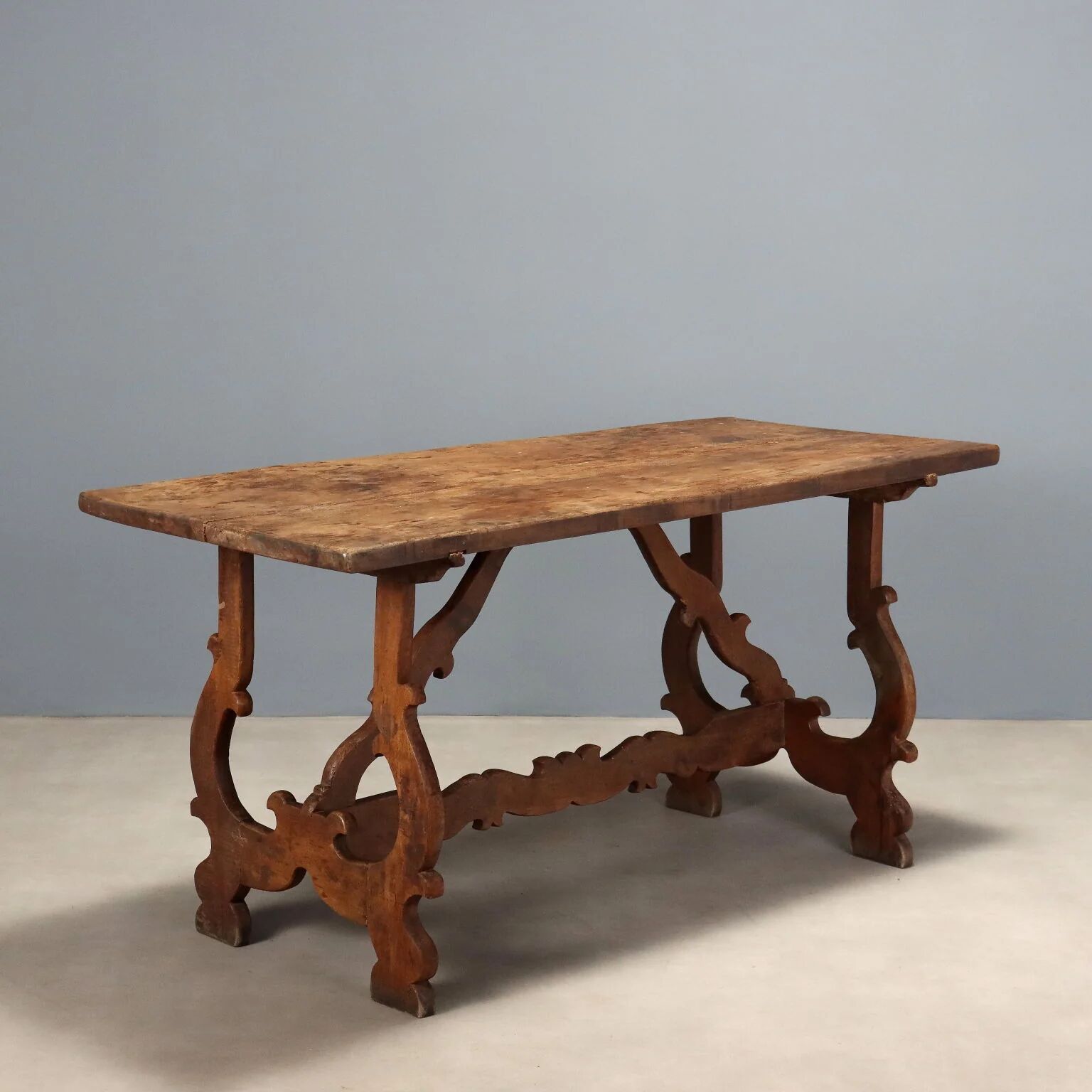 Old refectory table in walnut, Italy, 20th century
