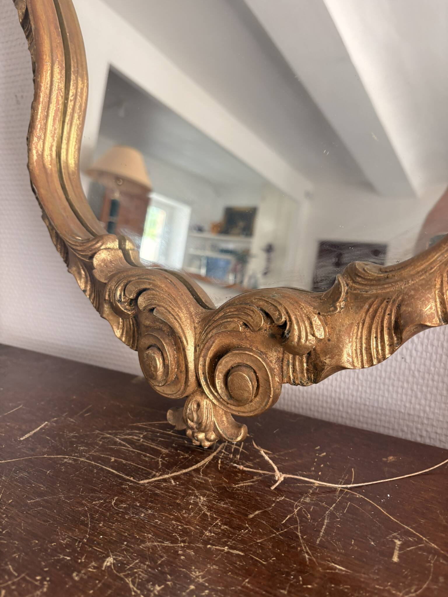 Antique Louis XV Rocaille Rococo Gilded Wall Mirror