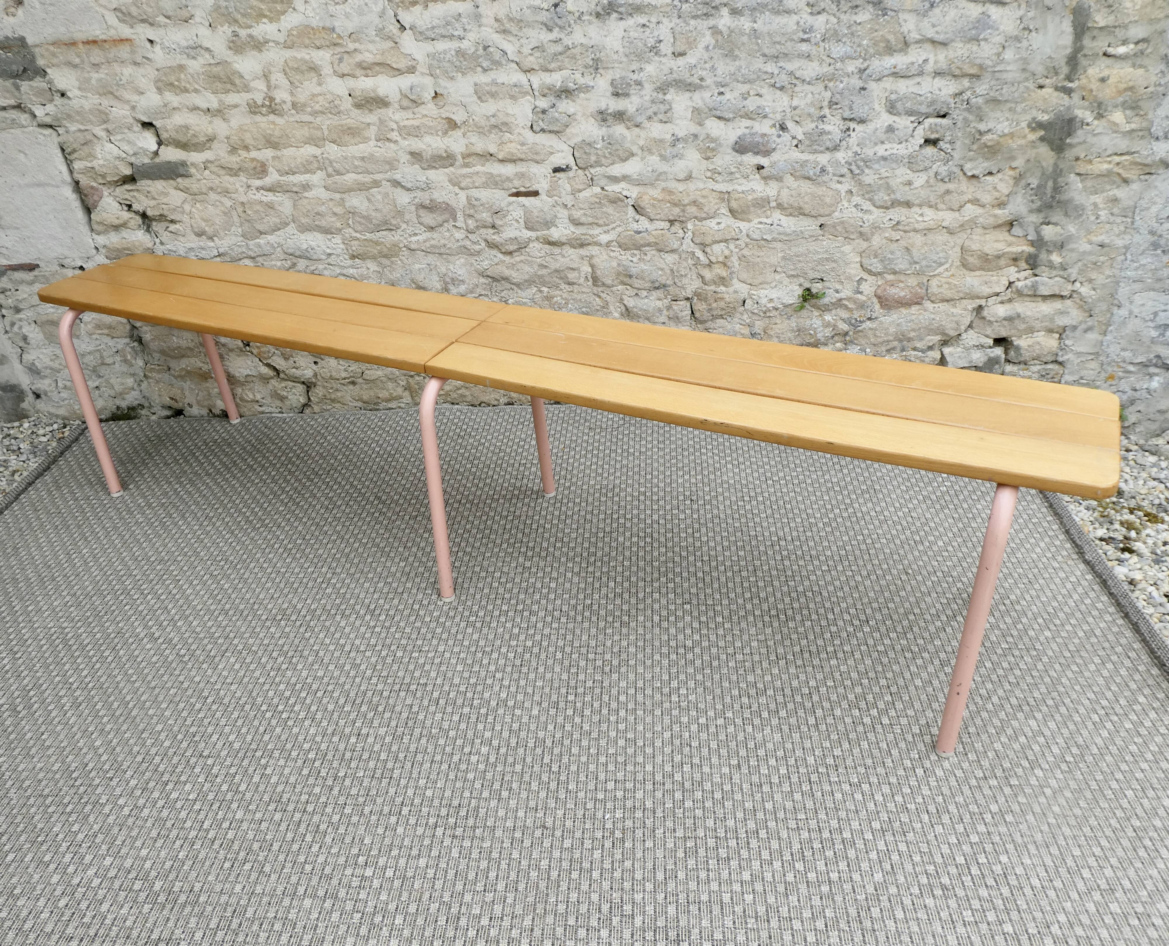 Wooden and metal school bench from the 80s