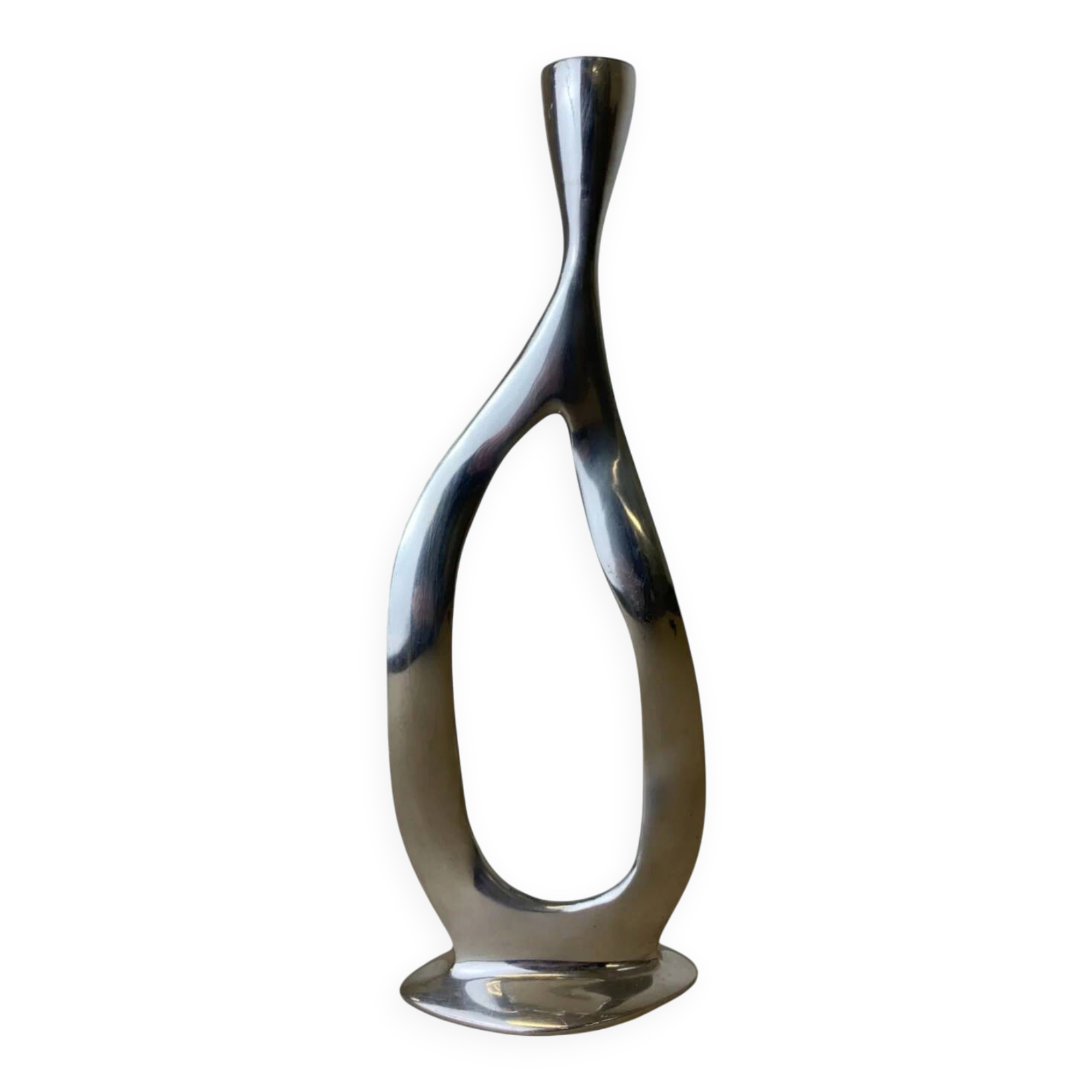 Biomorphic candleholder, solid aluminium, Spain, circa 1970