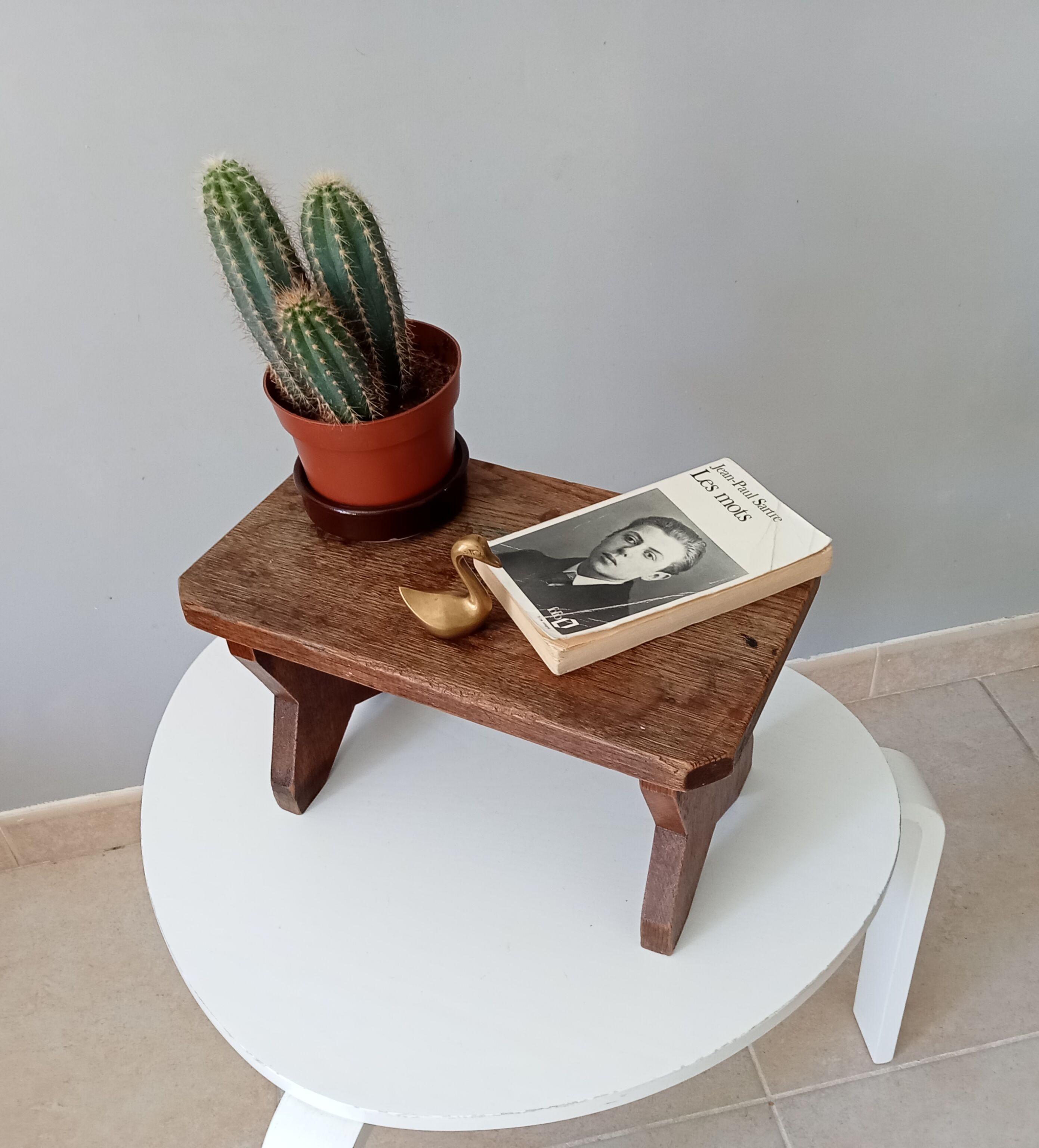 Antique solid oak stool