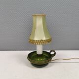 Small ceramic table lamp with beautiful green glaze and original shade, 70s