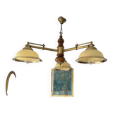 Lustre vintage en laiton et verre opalin avec bras réglables