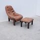 Armchair and ottoman by Jean Gillon for Probel in leather and teak, Brazil 1970