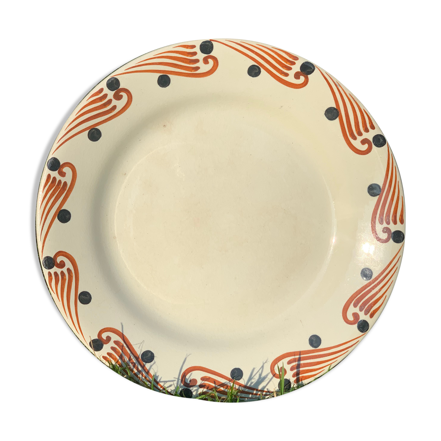 Old earthenware mounted plate, hbcm huguette service