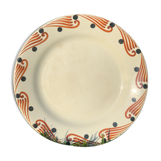 Old earthenware mounted plate, hbcm huguette service
