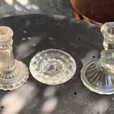 Set of 3 glass and crystal candle holders, Arques crystal, vintage