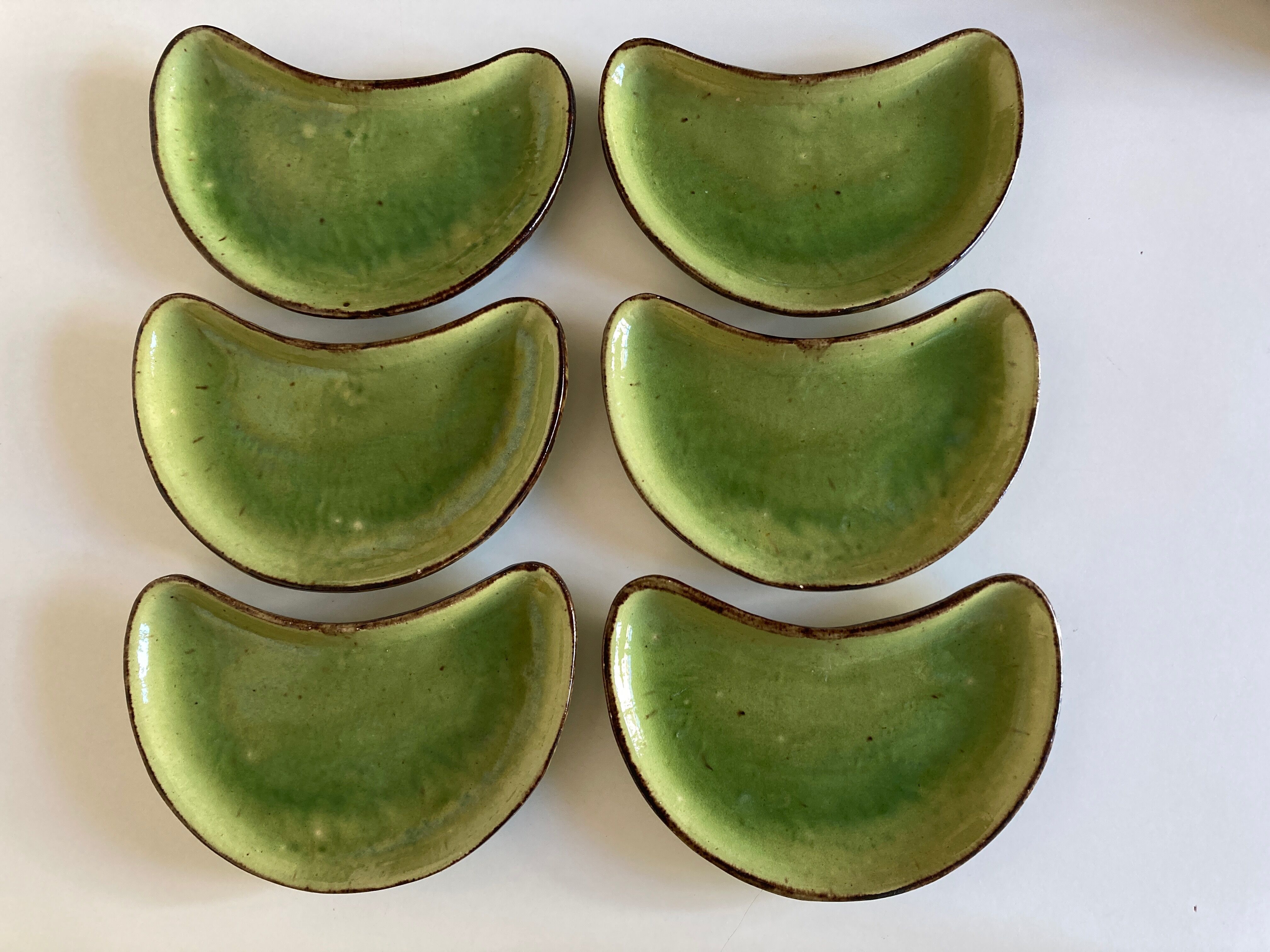 Set of 6 plates of green glazed earth Etienne Noël in Dieulefit 1950