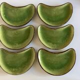 Set of 6 plates of green glazed earth Etienne Noël in Dieulefit 1950