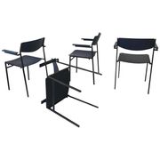 4 fauteuils empilables minimalistes en métal bleu et contreplaqué par Gijs van der Sluis