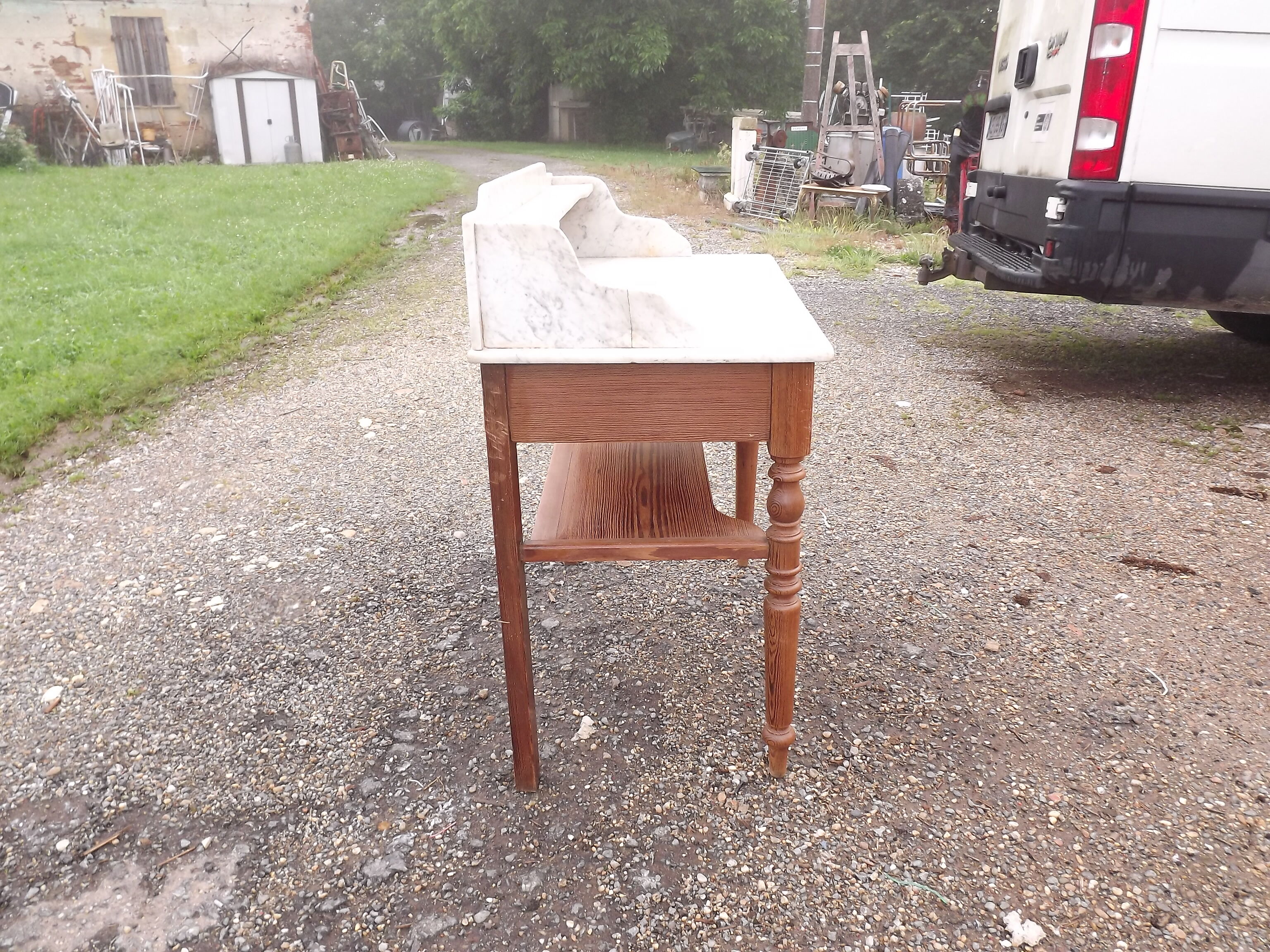 Pitch pine and marble dressing table