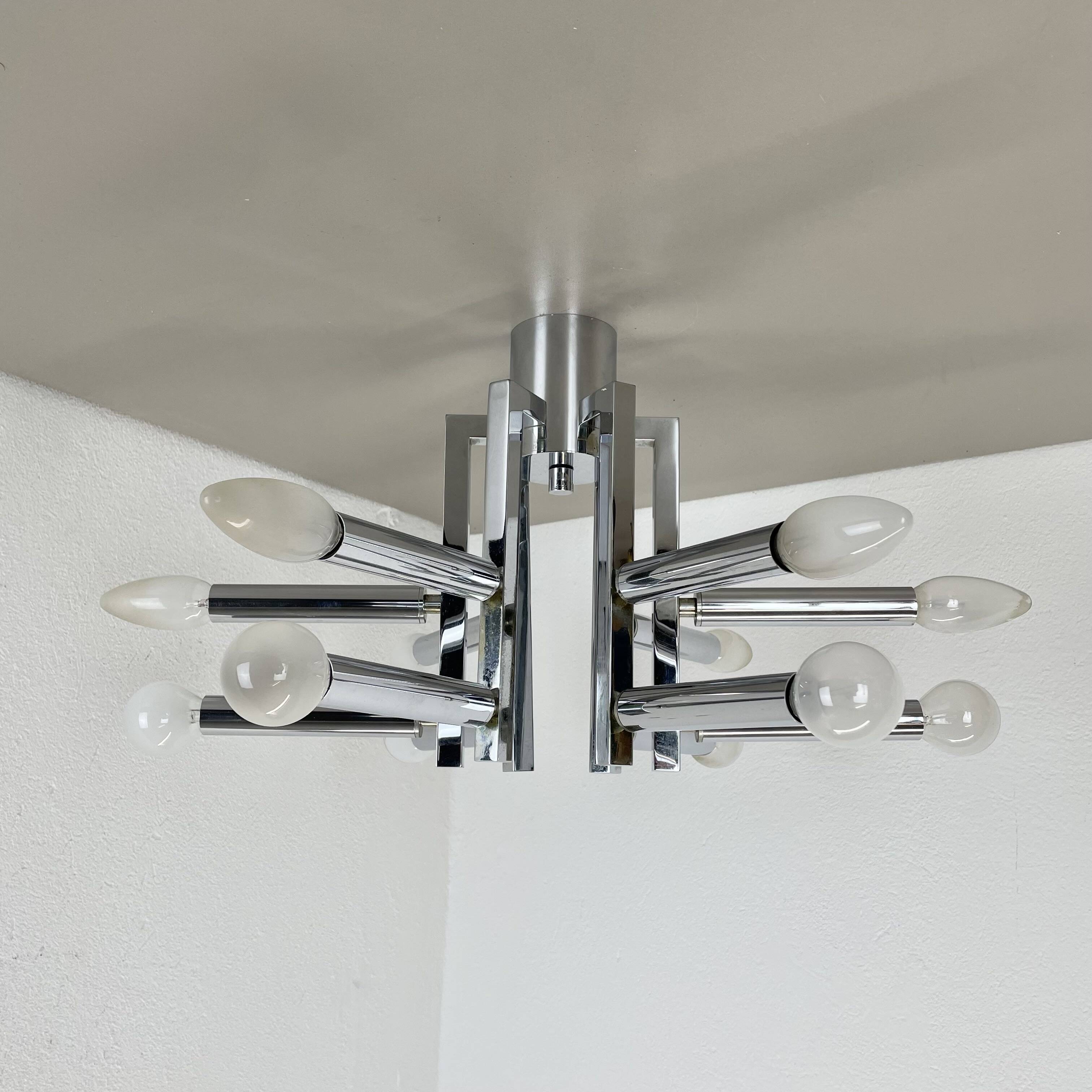 Modernist Huge chromed SPUTNIK Sciolari Style Ceiling Light, Italy, 1970s