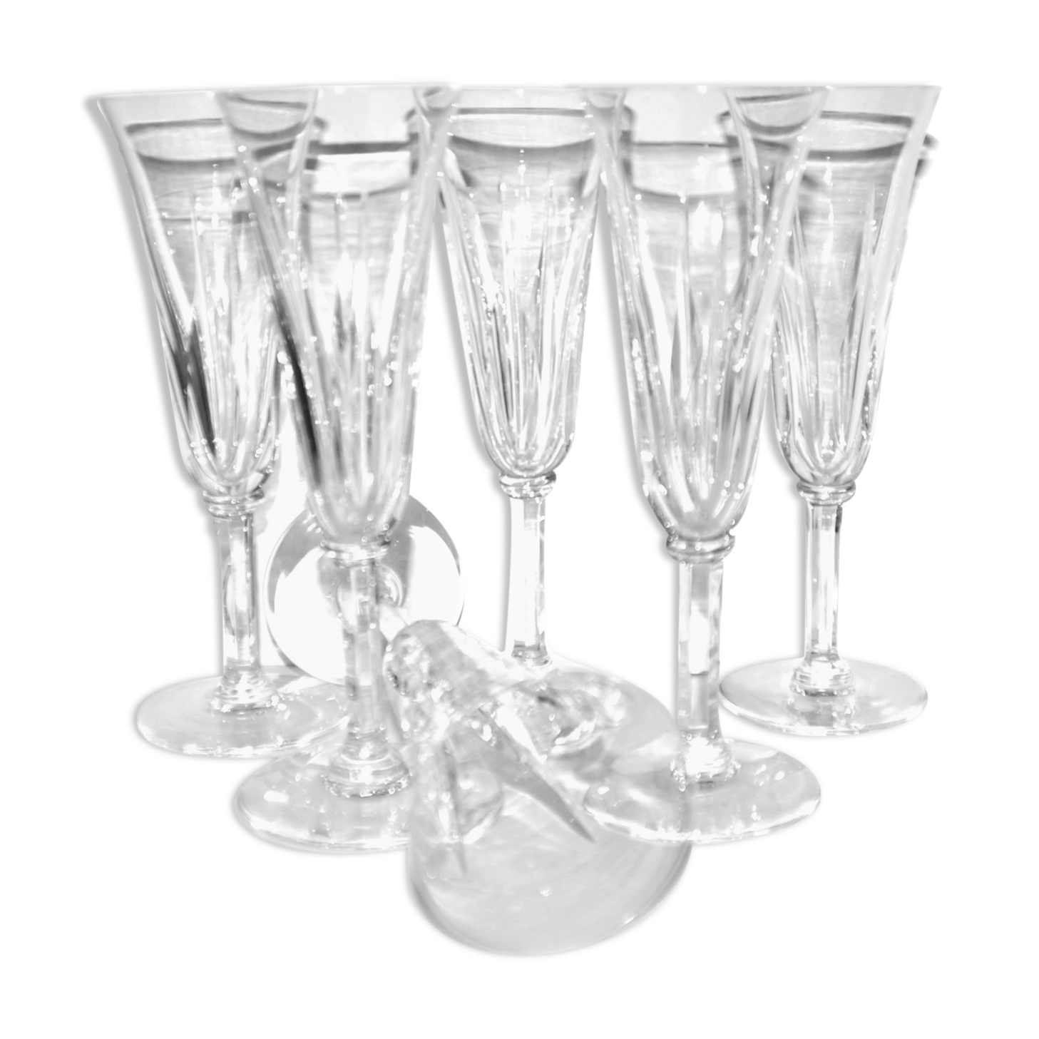 Saint-louis series of 6 crystal champagne flutes cut cerdagne