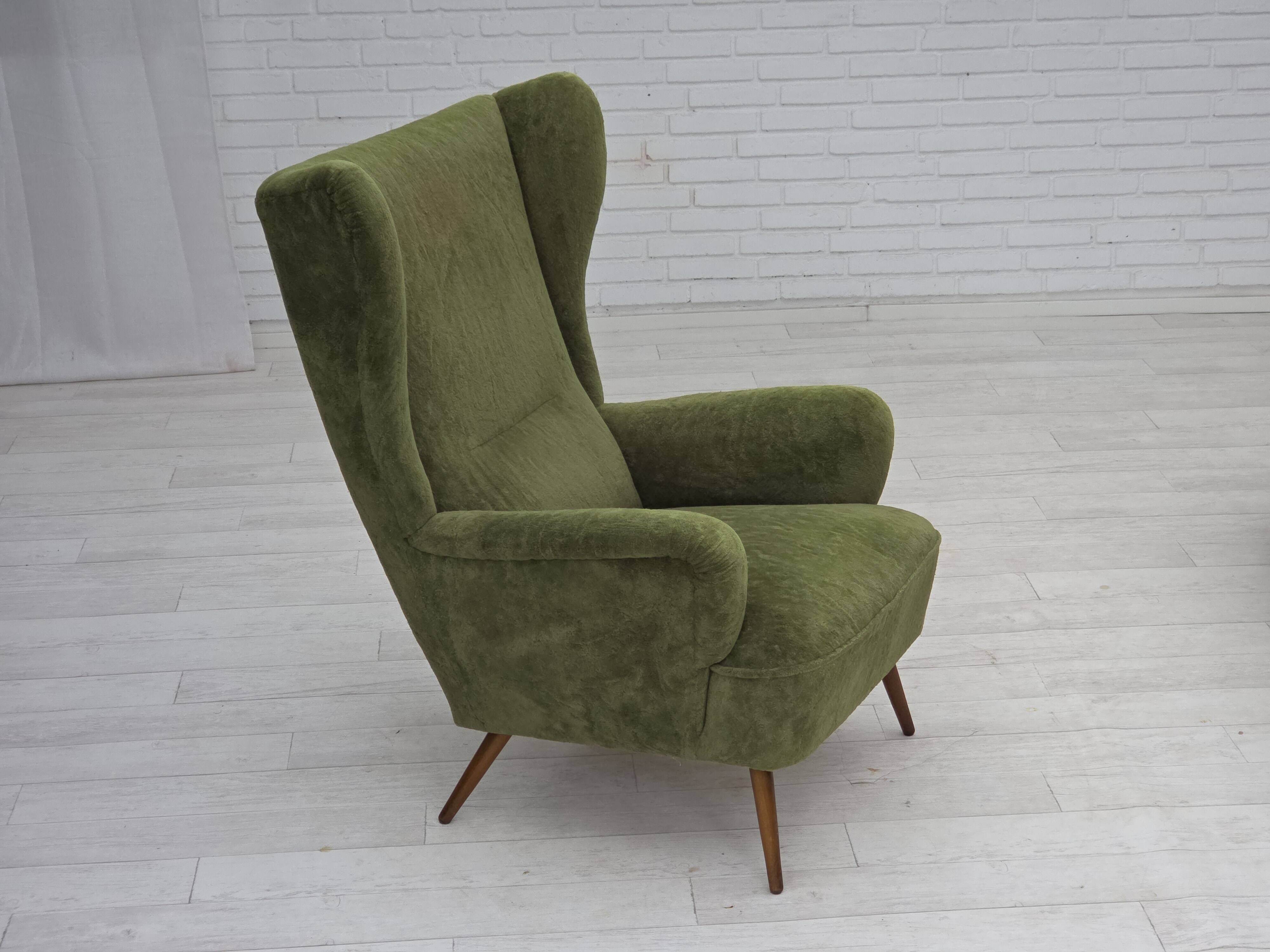 1960s, Scandinavian design, highback armchair, furniture velour.