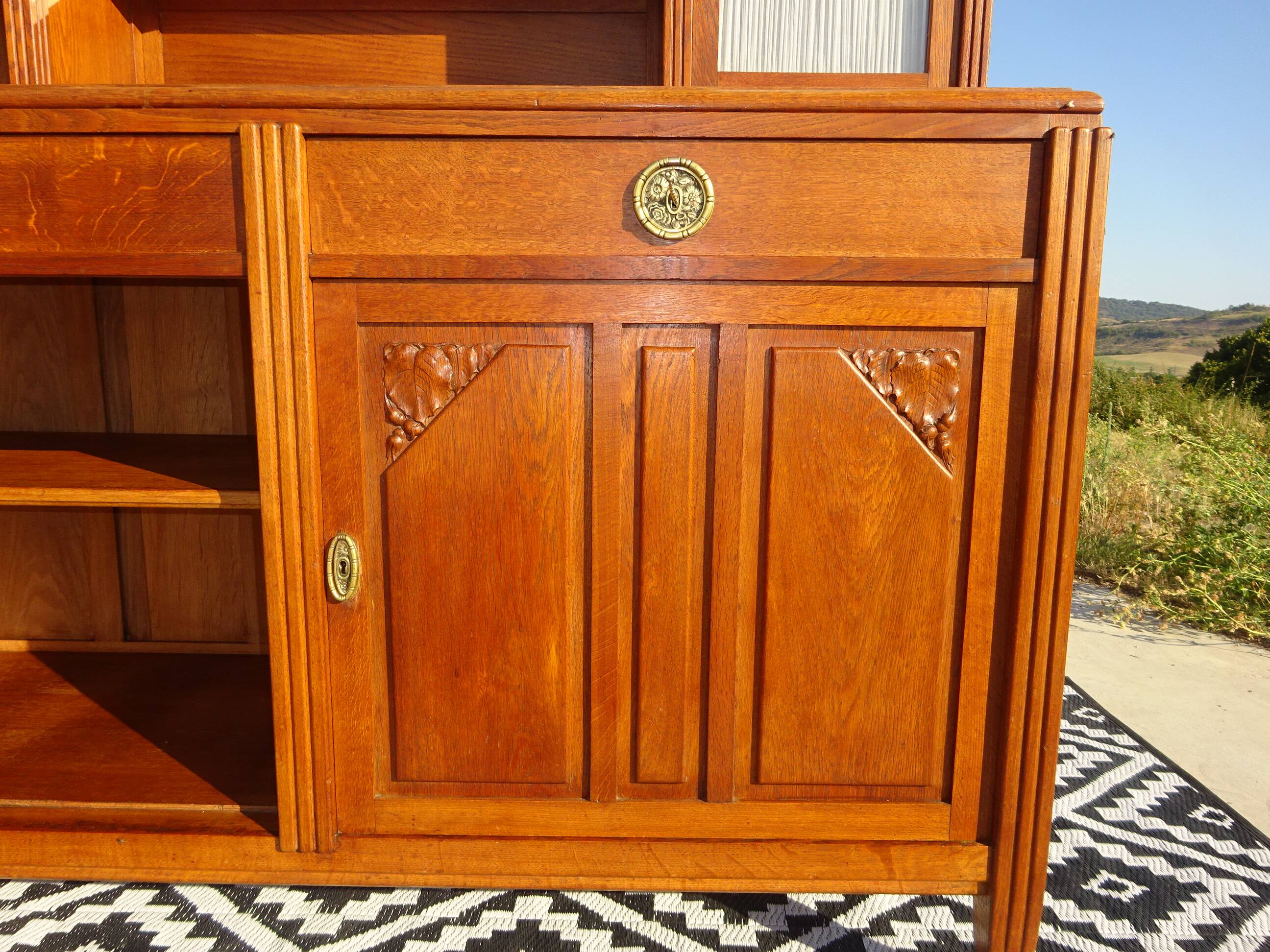 Vintage oak sideboard with sentry boxes and mirror
