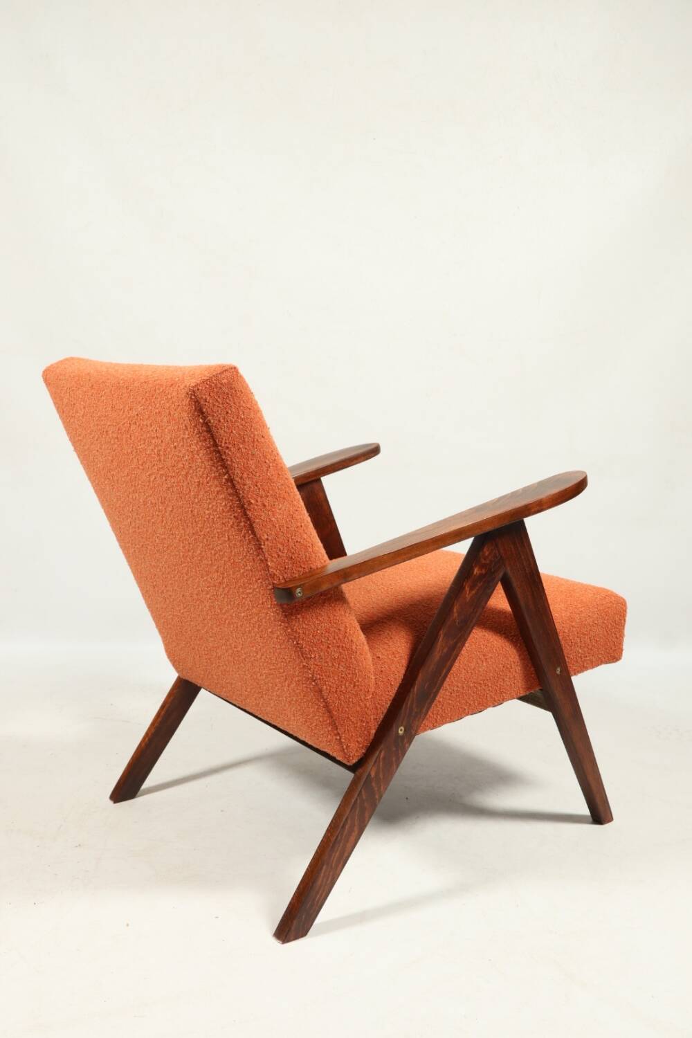 Fauteuil vintage orange bouclé scandinave design 1970