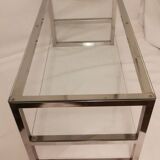 1980s coffee table with a double chrome metal top.