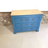 Commode ancienne bleue et dessus chêne