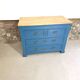 Commode ancienne bleue et dessus chêne