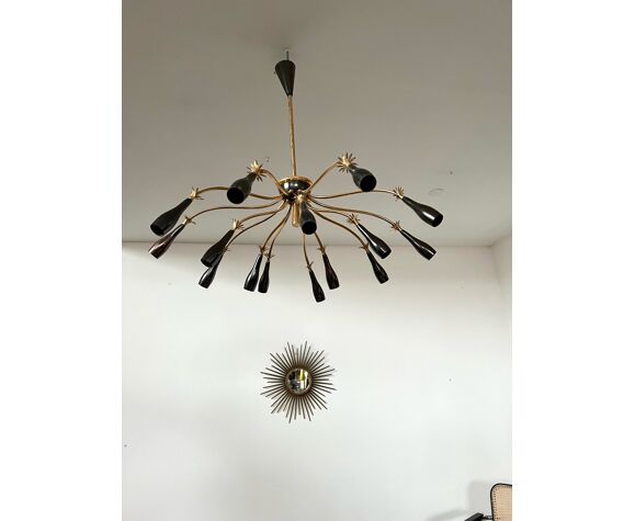 Old spider chandelier Italian metal, vintage Sputnik lamp 15 lights |  Selency