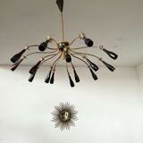 Old spider chandelier Italian metal, vintage Sputnik lamp 15 lights