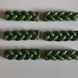 Set of 6 braided knife holders in green glazed earth