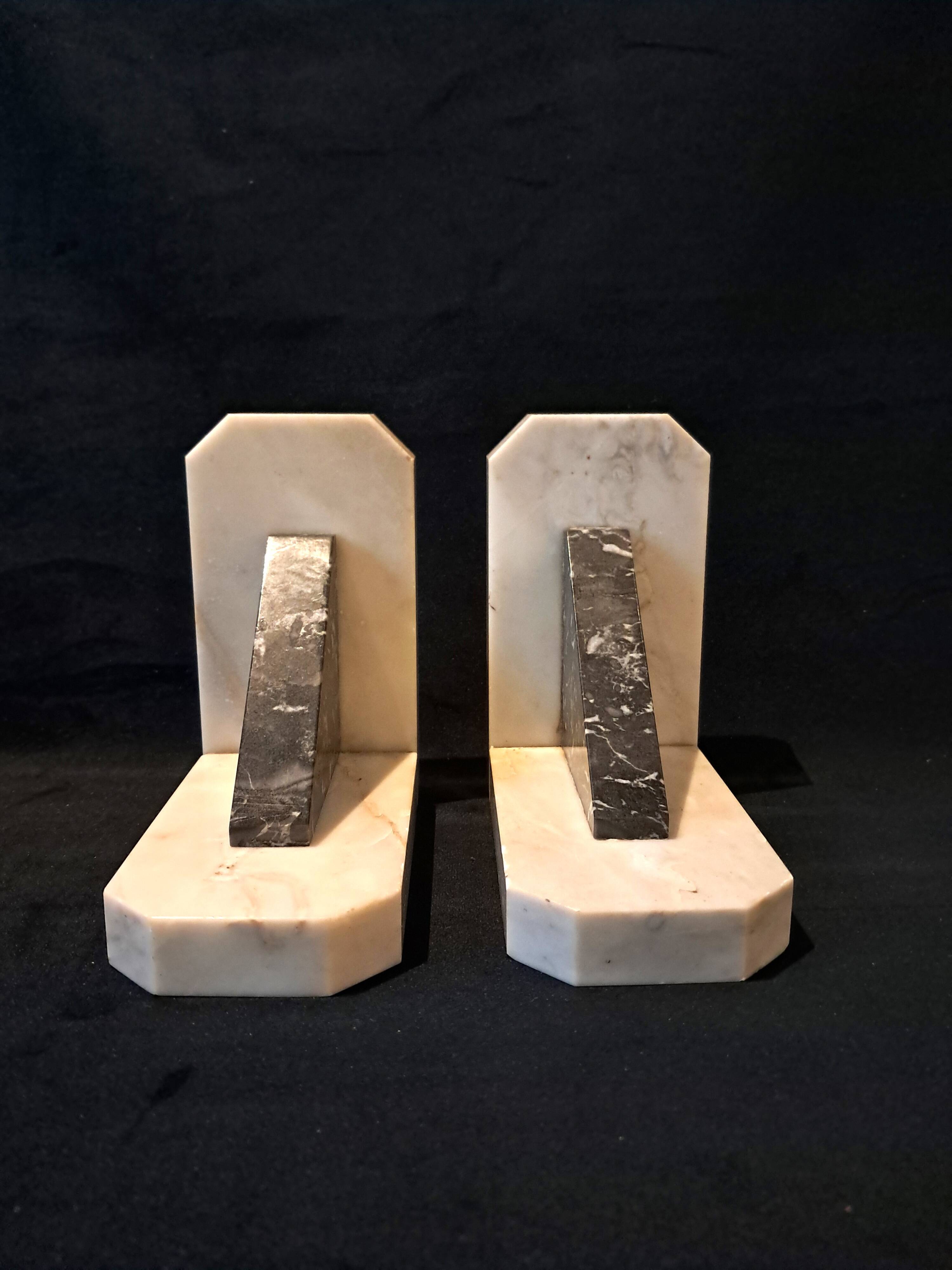 Pair of art deco bookends in black and grey marble