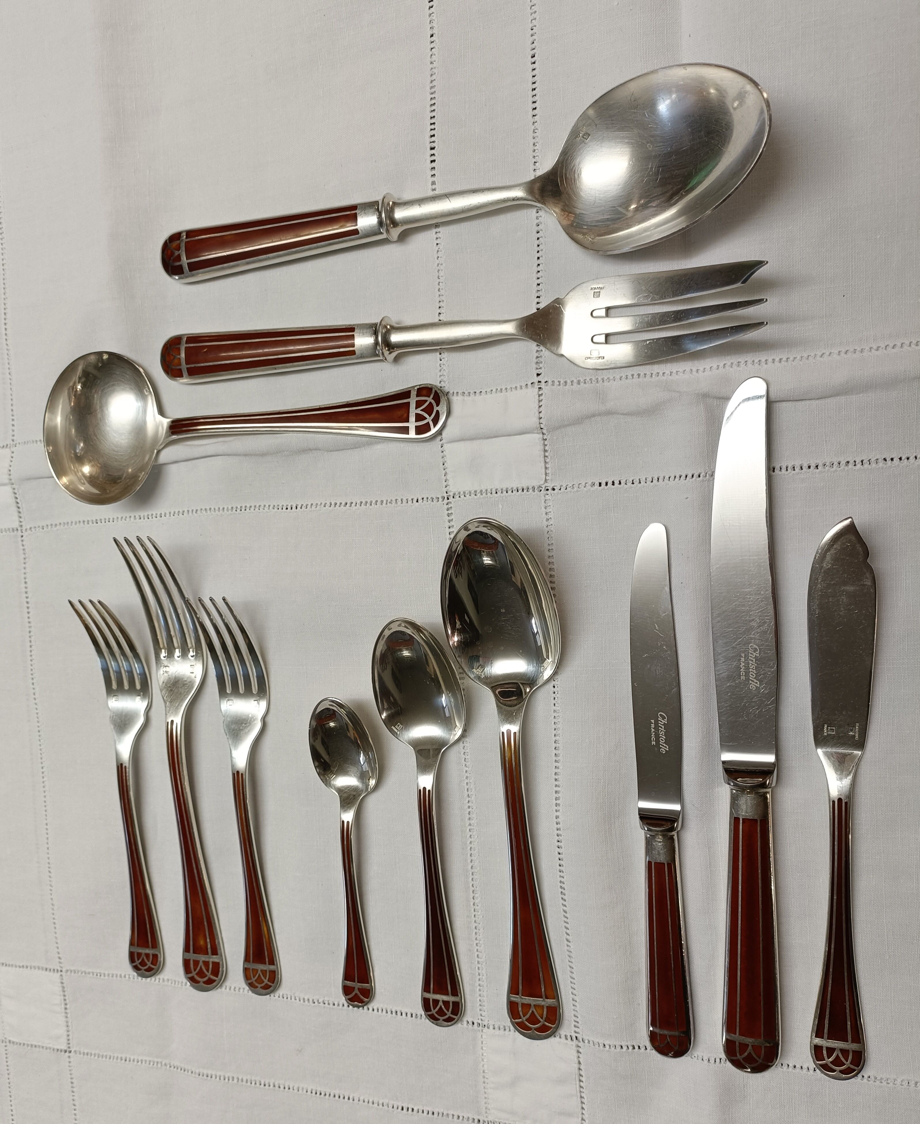 Lot 73 cutlery christofle model talisman lacquer of china color siena