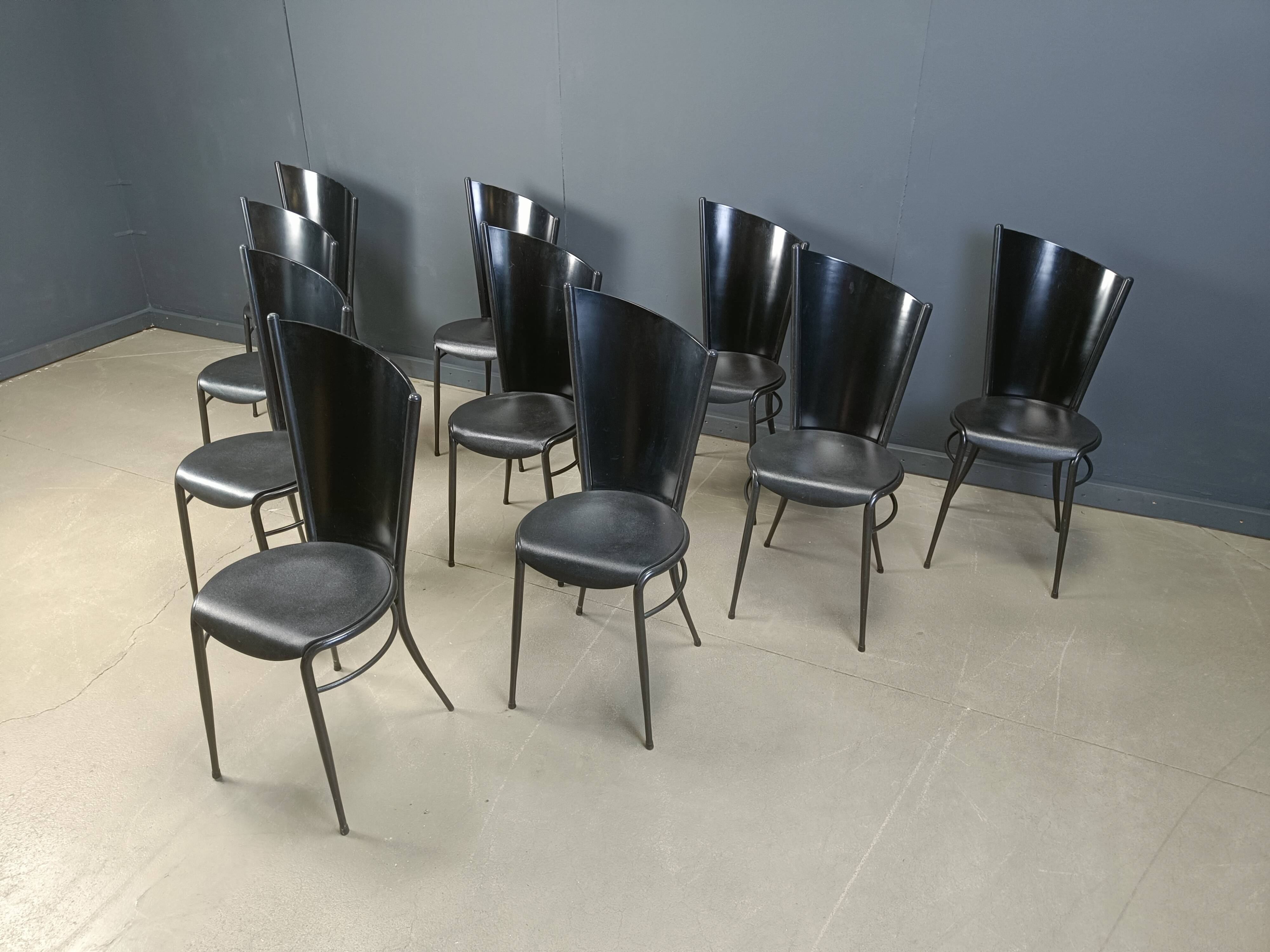 Post modern wooden dining chairs, 1980s - set of 10