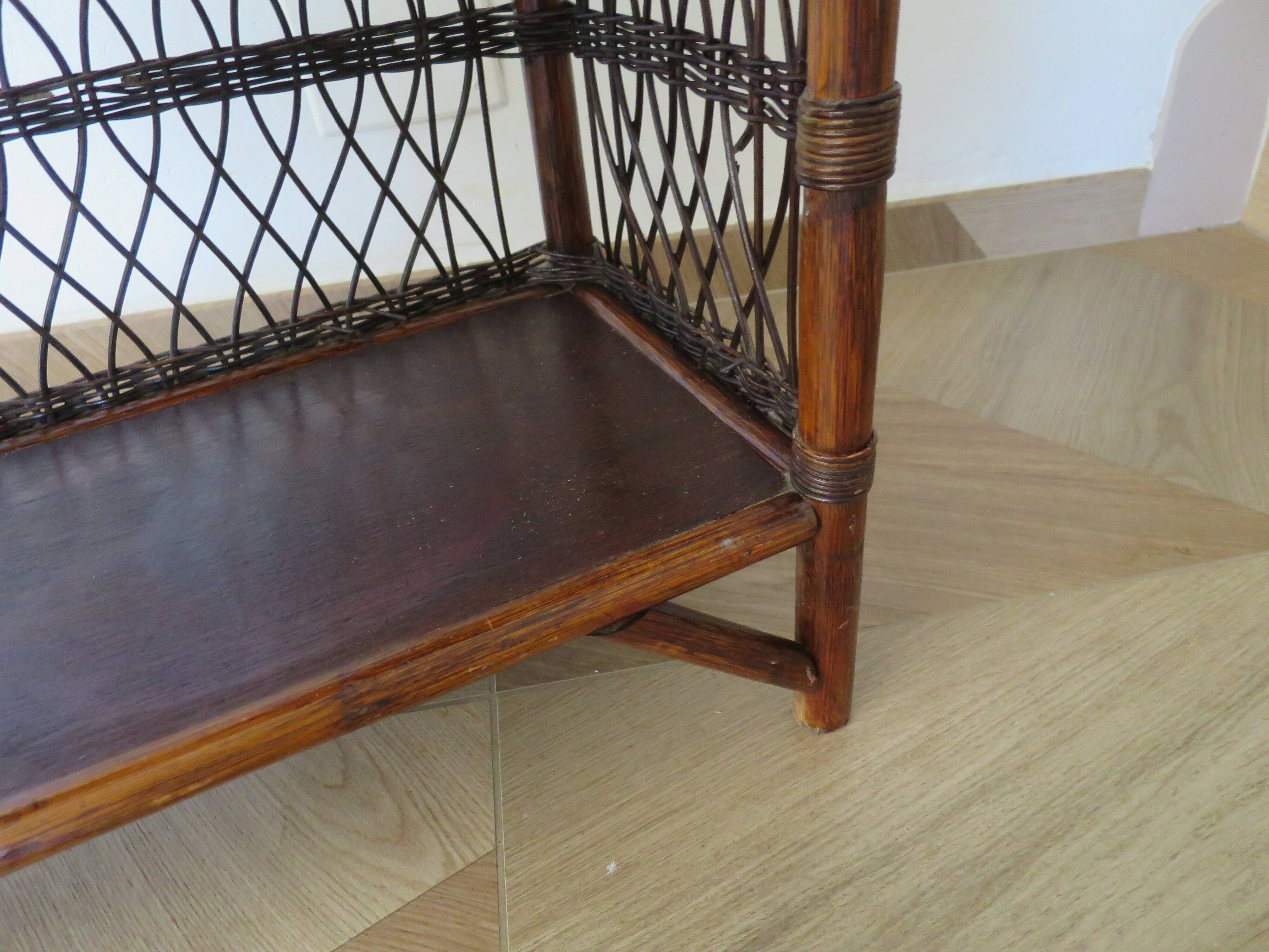 Bookcase - Bibus - 3 levels - woven rattan - bamboo - Vintage - 70s