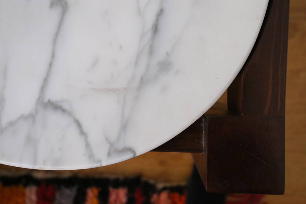 Marble and wood side table
