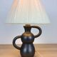 Black ceramic lamp Henri Chatard, 50s, wool lampshade
