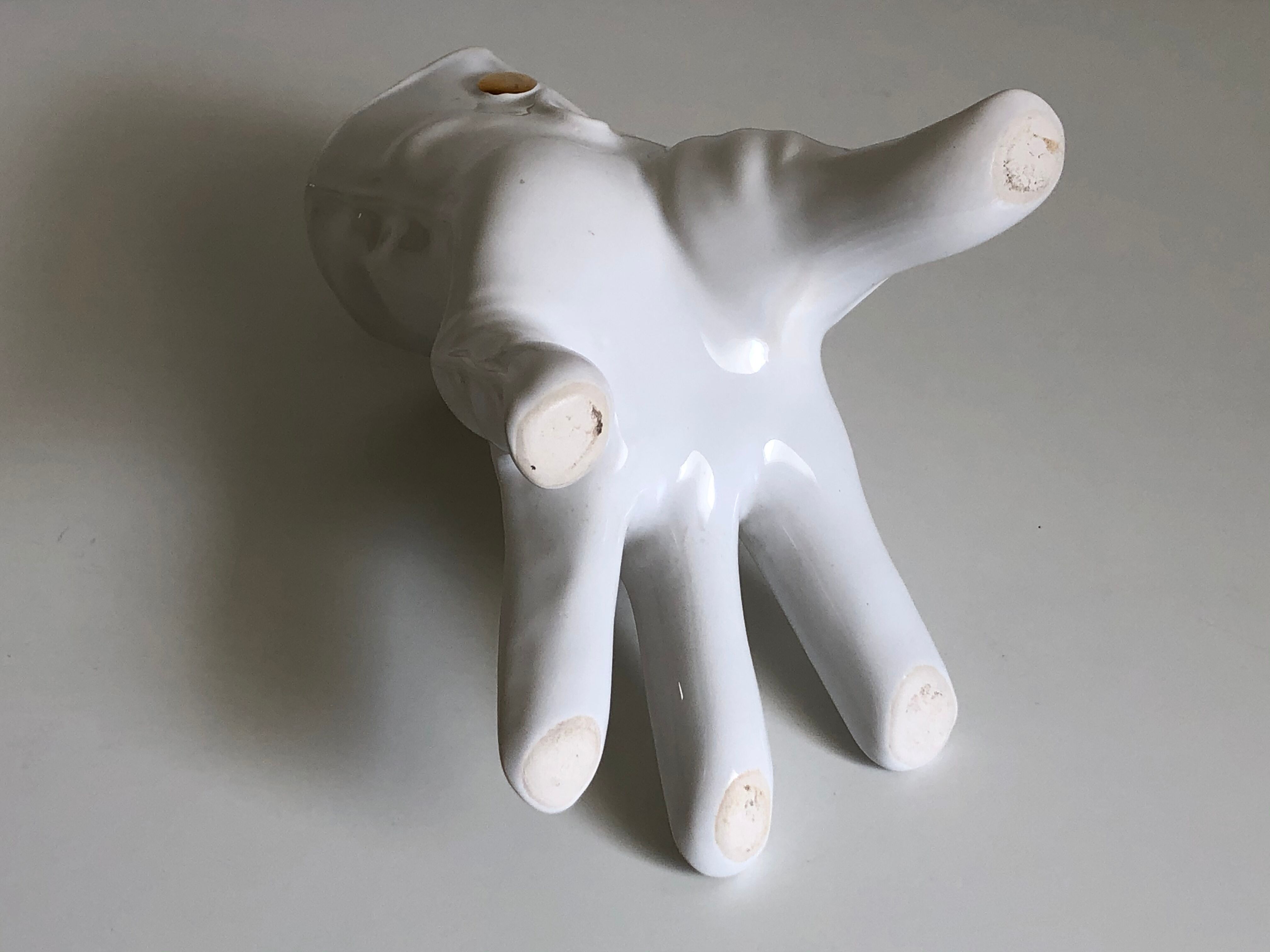 Surreal ceramic vase in the shape of a white glove by Leo Bonassera., 1970