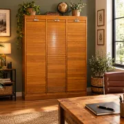 Vintage oak three-panel curtain cabinet