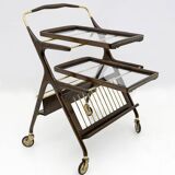 Cesare Lacca Mid-Century Modern Italian Walnut Brass Bar Cart by Cassina